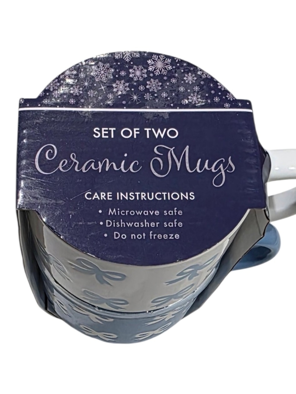 Bow Print Ceramic Mug Set of 2, Blue and White Coquette Aesthetic, NEW - Picture 3 of 3